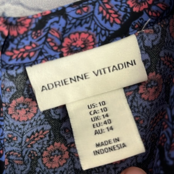 Adrienne Vittadini Blue and Pink BOHO Floral Patterned Dress Womans Size 10 - Picture 2 of 4